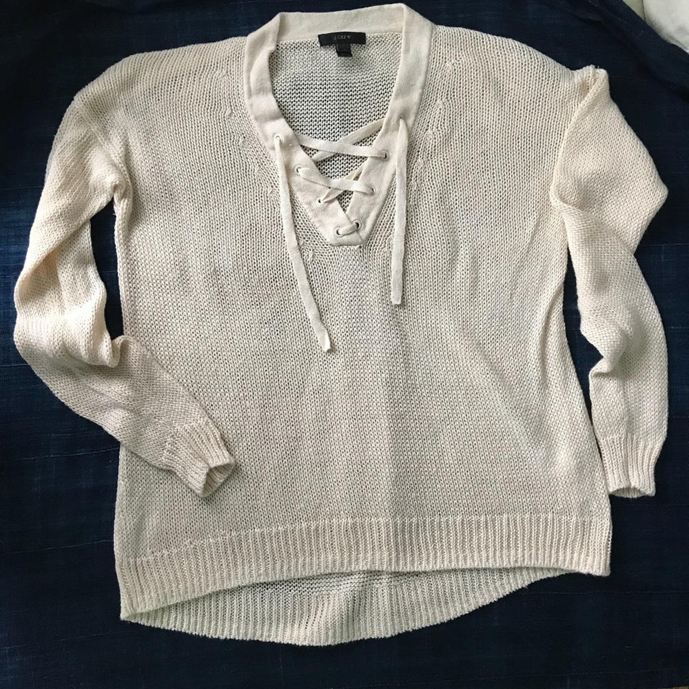 J. Crew Lace-up neck Linen Tunic Sweater